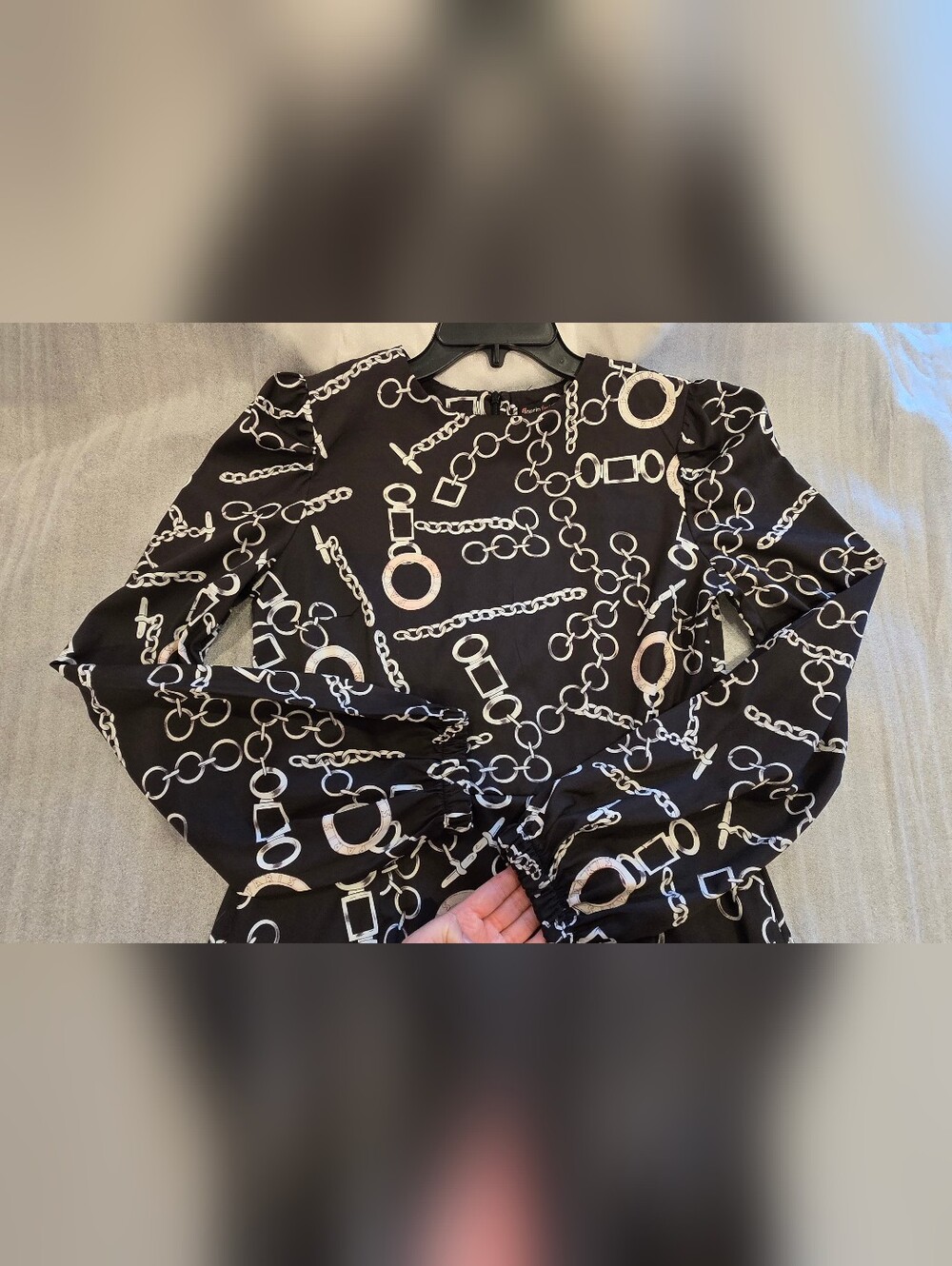 Black Chain-Print Maxi Dress, Long-Sleeves